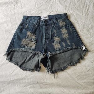 One Teaspoon Womens 25 High Waist Bonita Distressed Denim Shorts Raw Hem Navy